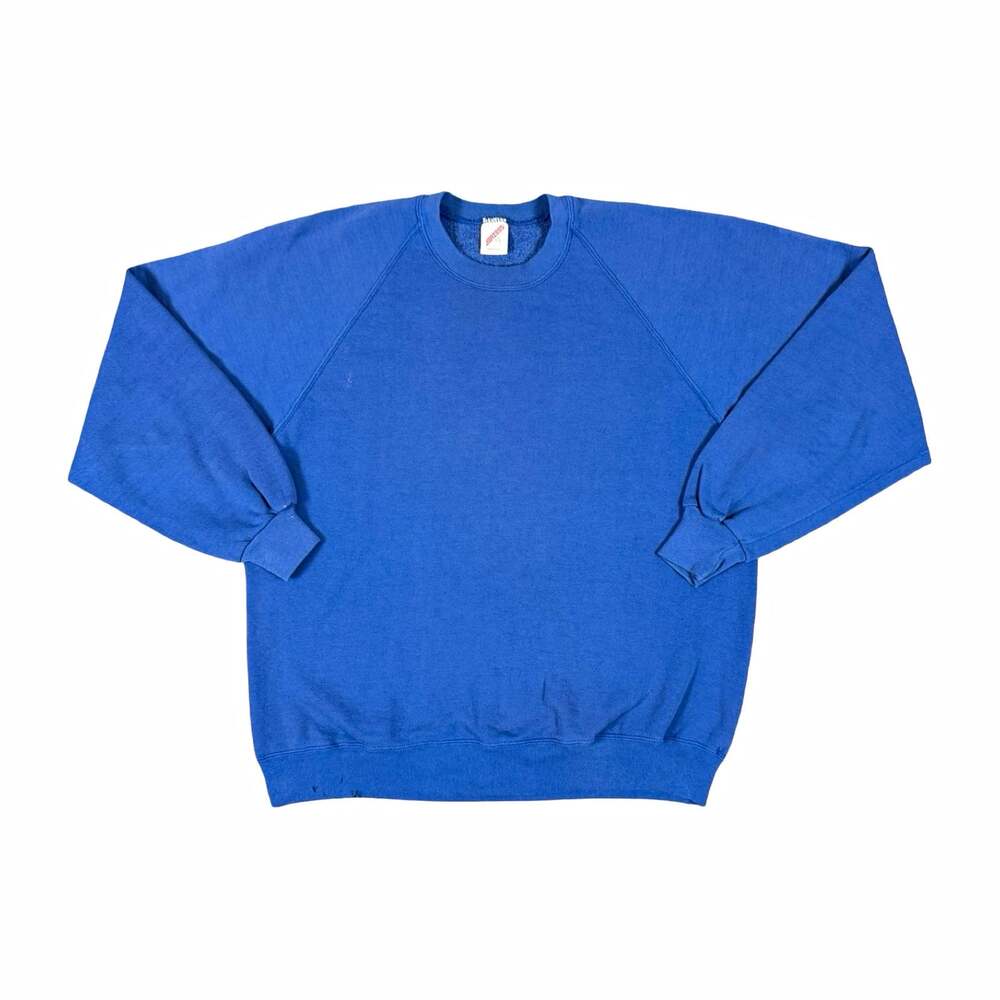 Vintage 70s-80s JERZEES Men’s Blue Blank Crewneck Pullover Sweatshirt Size XL